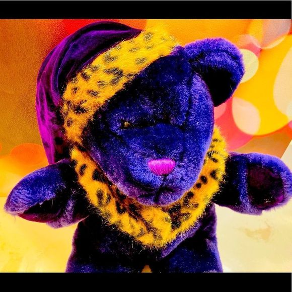 Dan Dee Collector's Choice Leopard Print Hat Royal Purple Plush Teddy Bear 13" - Picture 2 of 8